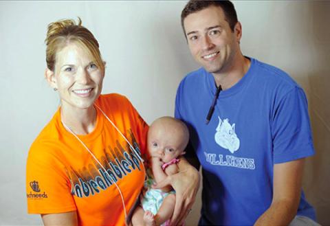 A family with a baby who is treated for brittle bone disorders